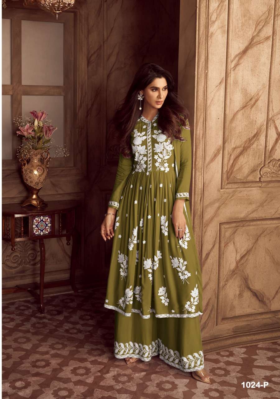 LAKHNAVI VOL 4 NEW COLOR HEAVY REYON LAKHNAWI WORK KURTI WITH PLAZZO AND DUPATTA BY S3FOREVER BRAND 1024 P